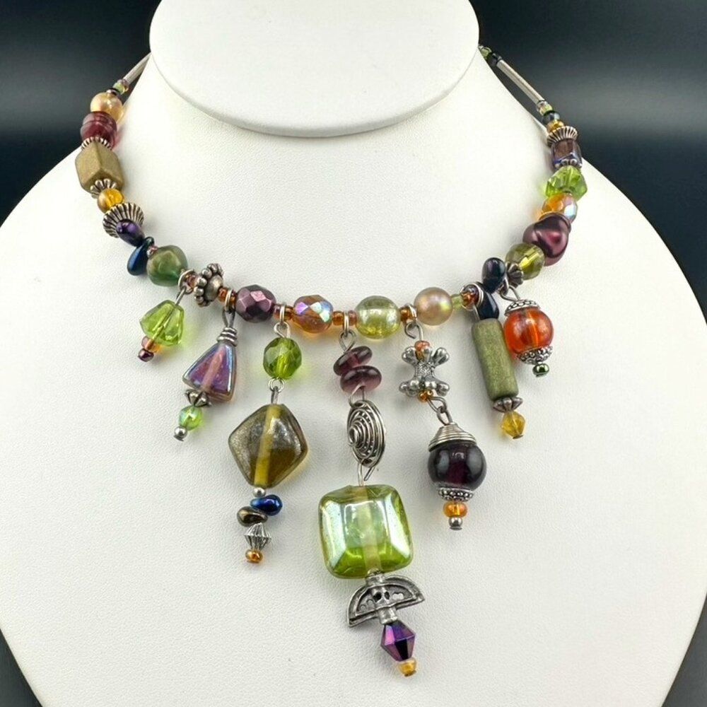 Treska Glass Bead Collar wire wrap Statement Necklace